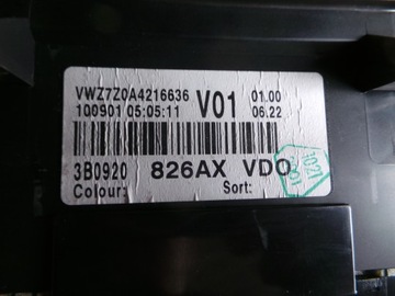 BUDÍKY PŘÍSTROJOVÁ DESKA VW PASSAT B5 FL 1.9TDI 3B0920826AX