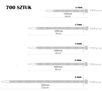 НАБОР КАБЕЛЬНЫХ СТЯЖЕК 700 ШТ. ПРОЧНЫЕ КАБЕЛЬНЫЕ СВЯЗКИ МОЛНИИ