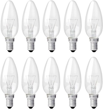 ŻARÓWKI ŚWIECOWE E14 PRZEZROCZYSTE 25W 100 LUMENÓW 10 SZTUK