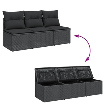 vidaXL Sofa ogrodowa z poduszkami, 3-osobowa, czarna, polirattan