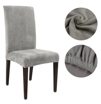 Pokrowiec krzesło velvet WELUR JASNY SZARY plusz elastyczny GRUBY