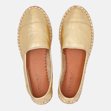 Damskie buty VENEZIA. Wygodne espadryle ze skóry metalizowanej rozm. 40