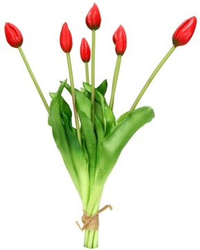 BUKIET TULIPANÓW GUMOWE czerwone JAK NATURALNE 7x pąków, dł.43cm