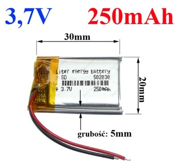 Akumulator Bateria Mp3 GPS RC 502030 250mAh