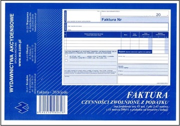 FAKTURA CZYNNOŚCI ZWOLNIONE Z PODATKU VAT (1+1)