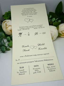 ZS13 *2 K Zaproszenie na ślub ślubne ze sznureczkiem