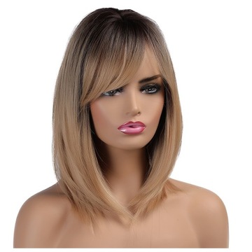 PERUKA proste włosy JAK NATURALNE brąz blond