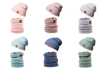 KOMPLET czapka i golf bawełna DAMSKI ciepły jesienno zimowy szalik PUDROWY