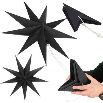 БУМАЖНАЯ ЗВЕЗДА РОЖДЕСТВЕНСКИЙ ОРНАМЕНТ ЧЕРНЫЙ 3D 60см
