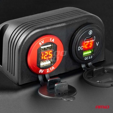 GNIAZDO SAMOCHODOWE ŁADOWARKA 2x USB 12V 24V AMiO