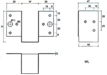 WL7 ПОДВЕСКА ДЛЯ БАЛКИ ЛЕГКИЙ КРОНШТЕЙН 41x70x45 СЕРТИФИКАТ