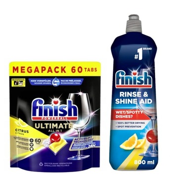 FINISH ULTIMATE LEMON ZESTAW XXL KAPSUŁKI 60szt+NABŁYSZCZACZ 800ml