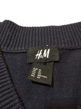 sweter męski z suwakiem w prążki granatowy 45% bawełna H&M XL