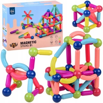 Klocki Magnetyczne zestaw konstrukcyjne 64 elem.