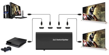 Переключатель HDMI 2x2 Разветвитель 3D-видео 1080p 2 монитора 2 компьютера