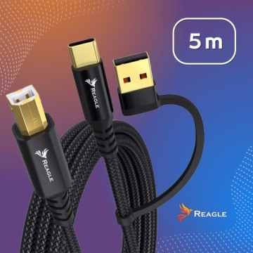 USB КАБЕЛЬ ДЛЯ ПРИНТЕРА 5M СКАНЕРА 2IN1 USB-A USB-B HP BROTHER EPSON + USB-C