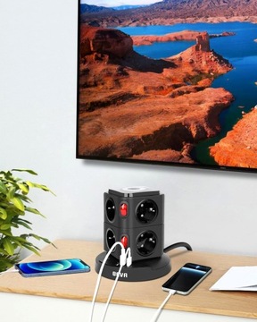 ЗАЩИТНЫЙ УСТРОЙСТВО ПИТАНИЯ 11в1, 8 РОЗЕТОК + 3 СВЕТОДИОДНЫЕ ЛАМПЫ USB