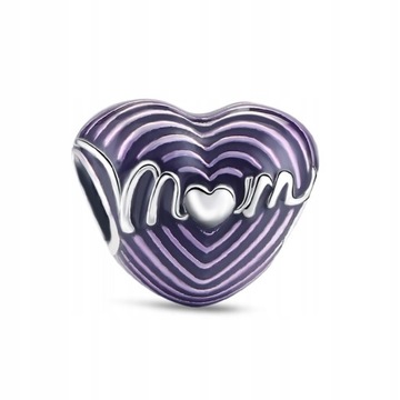 Charms Srebro 925 Zawieszka Fioletowa Mom Mama