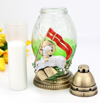 Свеча пасхальная, среднее ЯЙЦО с ЯГНЕНКОМ, зеленое стекло