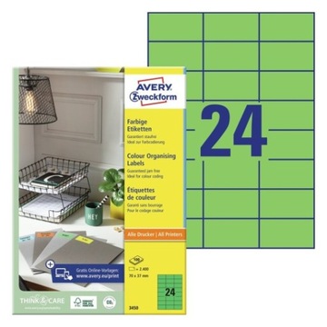 Etykiety uniwersalne zielone 70 x 37 mm Avery 3450