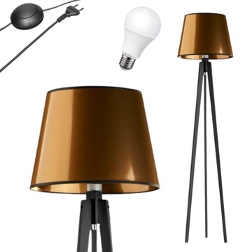 Lampa stojąca podłogowa drewniana abażur LED E27 do salonu ŻARÓWKA