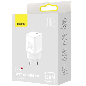 Сетевое зарядное устройство Baseus GaN3 1C USB-C Type-C PD QC4.0 30 Вт, 3 А, FAST