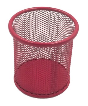 Kubek różowy z siatki okrągły pojemnik przybornik piórnik na biurko