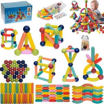 KLOCKI MAGNETYCZNE PATYCZKI MAGNETYCZNE KLOCKI KONSTRUKCYJNE ZESTAW 116 EL