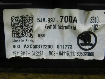 5JA920700A PŘÍSTROJOVÁ DESKA BUDÍK SKODA RAPID 1.2 TSI
