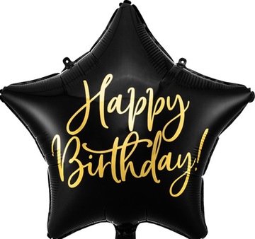 BALON FOLIOWY NA URODZINY GWIAZDA CZARNY HAPPY BIRTHDAY GWIAZDKA HEL 40 CM
