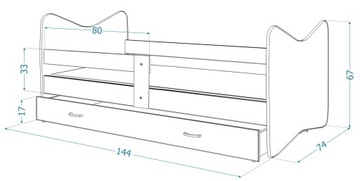Кровать 140x70 ящик+матрас+графика TOMI
