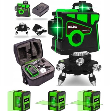 HILDA LASER SAMOPOZIOMUJĄCY POZIOMICA 12 LINII 3D 360° KOMPLETNY