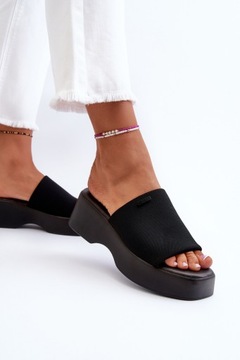 ТАПОЧКИ ЖЕНСКИЕ НА ПЛАТФОРМЕ И ПЛОСКИМ КАБЛУКАХ BIG STAR NN274021 ЧЕРНЫЕ 38