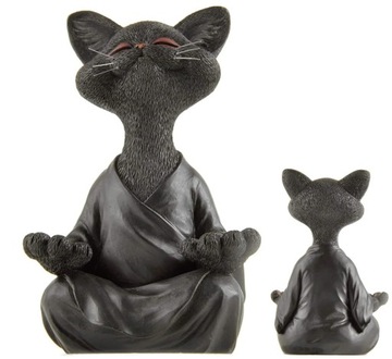 FIGURKA CZARNEGO KOTA BUDDY MEDYTACJA RĘCZNIE MALOWANA 18 CM