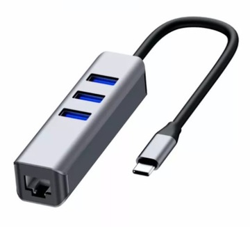 Adapter HUB Karta Sieciowa USB-C Ethernet Gigabit RJ45 LAN OTG 3x USB 3.0