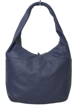 Torebka damska skórzana duży owalny Worek Shopper pojemna torba Granatowa
