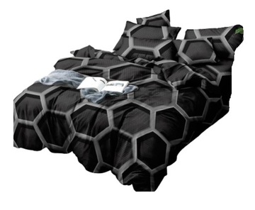 POŚCIEL 200x220 Z PRZEŚCIERADŁEM CZARNY HEXAGON