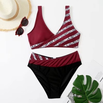 Damski dwuczęściowy zestaw bikini wysoka talia