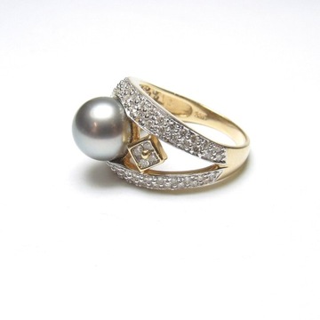 pierścionek złoto 14K 585 perła Tahiti 9 mm brylanty 0,66 karata certyfikat