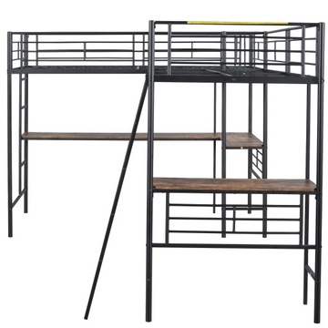 metal Łóżko na poddaszu 90*200cm, dwa łóżka piętrowe ze stołem i schodami