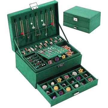 Szkatułka na Biżuterię Kuferek Pudełko Organizer Elegancki Pojemny Etui Box