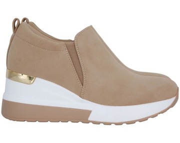 SNEAKERSY NA KOTURNIE BUTY DAMSKIE NA PLATFORMIE BOTKI BEŻOWE WIOSENNE 41