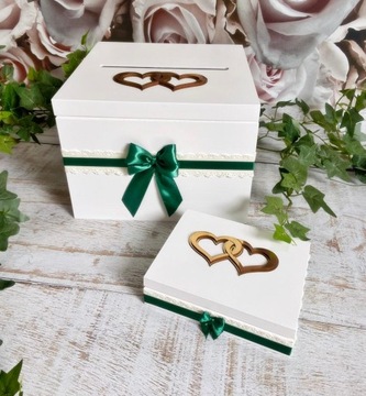 Коробочка для конвертов + обручальные кольца, золотые сердечки и кружево.