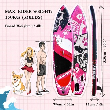 WKERSIY SUP BOARD 320СМ С НАБОРОМ АКСЕССУАРОВ ДЛЯ РЮКЗАКА И ВЕСЛА - розовый