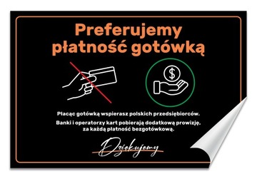 Naklejka PŁATNOŚC GOTÓWKĄ WSPARCIE PRZEDSIĘBIORCÓW 30x20 Samoprzylepna