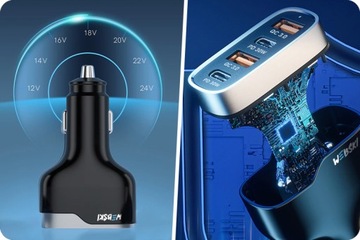 АВТОМОБИЛЬНОЕ ЗАРЯДНОЕ УСТРОЙСТВО Webski 60 Вт 2xUSB 2xUSB TYPE-C PD 30 Вт QC LED