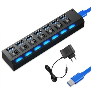 HUB USB KONCENTRATOR USB Z ZASILACZEM 7-PORTOWY ROZGAŁĘŹNIK USB 3.0