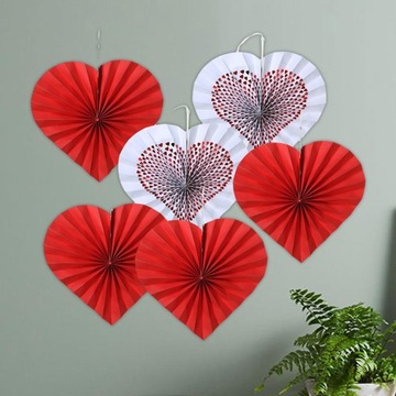 6шт День святого Валентина Бумажные сердца Вентиляторы Реквизит Сердца Партийные украшения