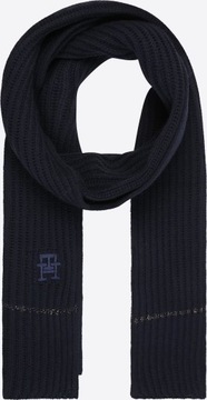 Szal damski TOMMY HILFIGER granatowy długi z kaszmirem i złota nitką