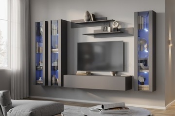 SZAFKA WISZĄCA RTV SZARY GRAFIT MDF DRZWI 160cm POINT TYPE-30 Meble-Craft